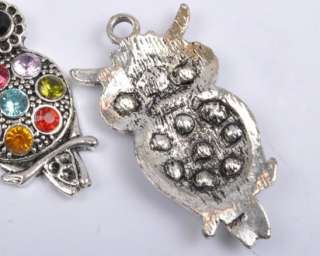 Free Ship Tibetan Silver Owl Charm Pendant Inlay Crystal Y03  