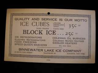 Ice Advertising Card vintage Kingston NY Binnewater  