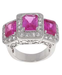   Sterling Silver Pink and White Created Sapphire Ring  