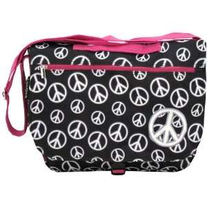  Black & Pink Peace Sign Messenger Bag 