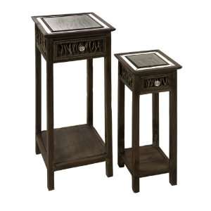   of 2 Stylish Rattan Accent Tables with Mirrored Tops