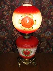   Hand Painted Red Rose Electric Gone With the Wind Lamp with Ball Shade