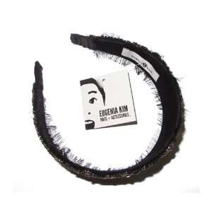  Olivia Gunmetal Beaded Black Frayed Chiffon Headband 