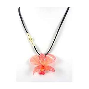  REAL FLOWER Red Orchid Pendant Necklace Cord 18in Jewelry