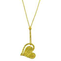 14k Yellow Gold Hammered Cut out Heart Necklace  