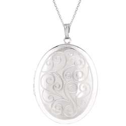 Sterling Silver Engraved Oval Locket Necklace  