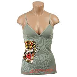 Ed Hardy Womens Light Green/ Tiger Thermal Camisole  