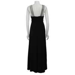Nightway Womens Black Sleeveless Rhinestone Gown  