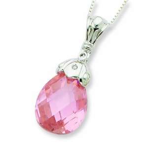   Sterling Silver Pink And Clear Cz Tear Drop Necklace Jewelry