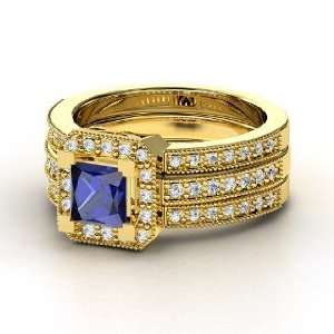Va Voom Ring, Princess Sapphire 14K Yellow Gold Ring with Diamond