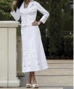 ladies Womens dress white denium jean suit skirt set outfit plus size 