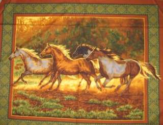 RUN WILD RUN FREE RUNNING HORSES PANEL~Cotton Fabric  