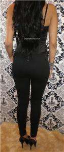 Bebe Black Lace Corset Skinny Pintuck Pants Jumpsuit Romper Size Small 