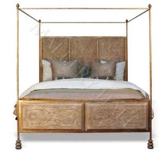 Solid Wood Canopy Queen Bed Natural Finish  