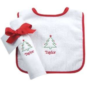    babys first christmas personalized bib & burp cloth set Baby