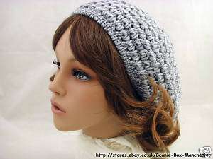 Grey Chunky Slouchy Crochet Knitted Beret Beanie Hat  