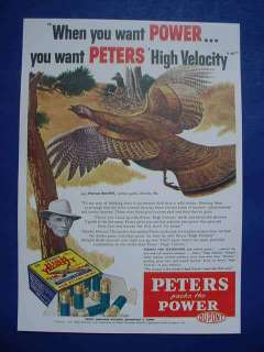 1955 Peters Shotgun Shells GIANT Turkey Color Poster  