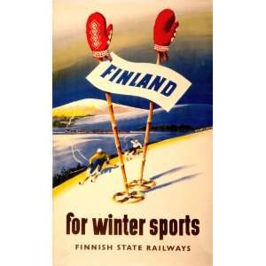  1949 Finland for winter sports SKI POSTER