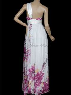 Women Purple Flower Printed One Shoulder Long Bridesmaid Gowns 09263 