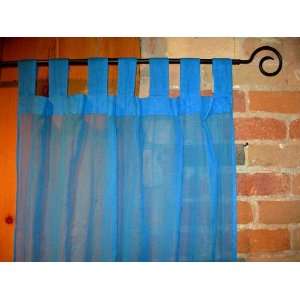 Azure Blue Sheer 100% Cotton Gauze Tab Curtain, 44 inches X 104 inches