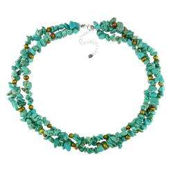 Turquoise and Brown Freshwater Pearl 3 strand Necklace  