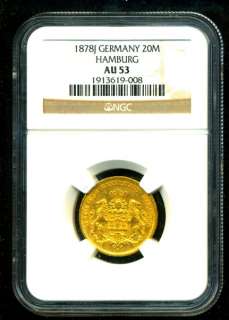 GERMANY HAMBURG GOLD COIN 20 MARK obverse