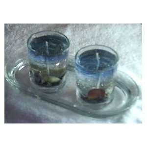  Duel Seashell Votive Gel Candle Set w/ Glass Tray