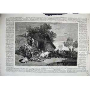  1864 Stackyard Farm Barn Horses Hay Cart Fine Art Liber 
