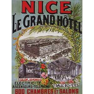 NICE LE GRAND HOTEL FRANCE FRENCH VINTAGE POSTER CANVAS REPRO  