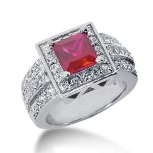 2.35 Ct Diamond Ruby Ring Engagement Princess Cut Pave 