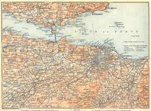    EDINBURGH ENVIRONS. Old Antique Map. 1910. Includes Firth of Forth