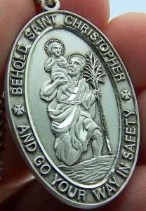   Sterling Silver St Saint Christopher Medal Necklace, 1 1/2 Big Piece