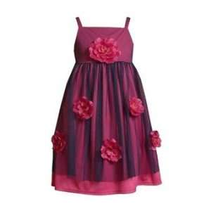  Girls Magenta Mesh Roses Dress Size 5 
