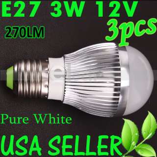 3Pcs E27 3*1W 12V 270LM 6000k Energy saving Pure White LED Globe Lamp 