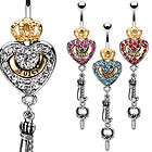 Juicy Heart Dangle CZ Gem Belly Ring Navel Naval Clear, Red, Aqua 