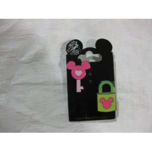   Disney Pin Mickey Ears Icon Green and Pink Lock and Key Toys & Games