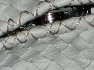FOSSIL White Leather Basket Weave Satchel Tote Handbag Purse Shoulder 