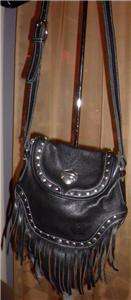   Davidson Leather Cross Body Hobo Bag Purse Handbag Fringe Vintage