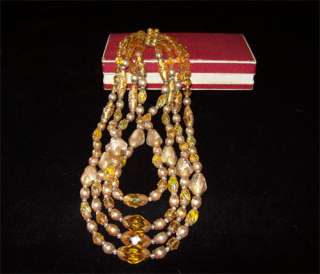 EGYPTIAN Amber Glass BEAD Pearl NECKLACE + Box EGYPT  