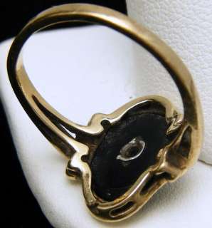 Victorian Revival 10K Gold Onyx Diamond Ring Maker Mark Size 6 Lovely 