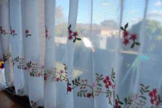 Provence Pink Flowers Embroidery Sheer Cafe Curtain  