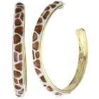 Kenneth Jay Lane White And Brown Enamel Giraffe Large Hoop Earrings