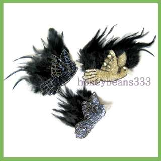 2Way Bird Pigeon Sequin Feather Hair Clip Pin Brooch 77  