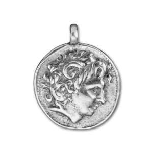  Antique Silver Plated Pewter Trojan Warrior Round Pendant 
