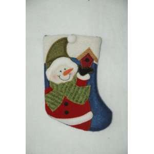   Christmas Stocking   Blue Snowman with Green Scarf 