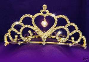 Bridal Heart Gold Plated Princess Tiara Comb T1086  