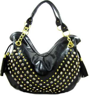   Stud Crystal Rhinestone Emebellished Fashion Hobo Purse Handbag Black