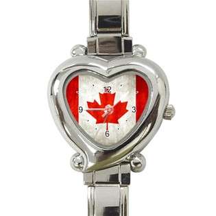   Heart Italian Charm Watch of Canadian Flag Grunge Style (Canada