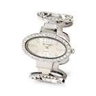 VistaBella New Silver Tone CZ Open Links Oval Womens Bangle Watch