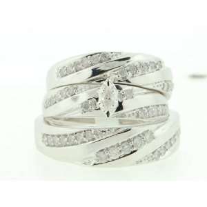  .78ct Marquise cut round diamond Wedding Bridal Trio Bridal Ring Set 
